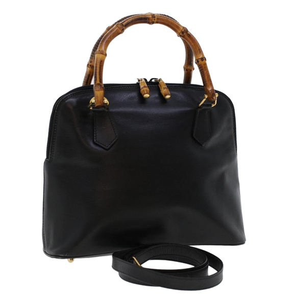 GUCCI Bamboo Hand Bag Leather 2way Black Auth 45974 - Picture 1 of 16